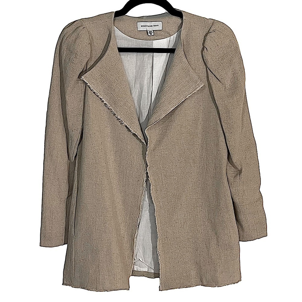 Something Navy Tan Linen Blend Lined Blazer Jacket Size XXS - Picture 2 of 14